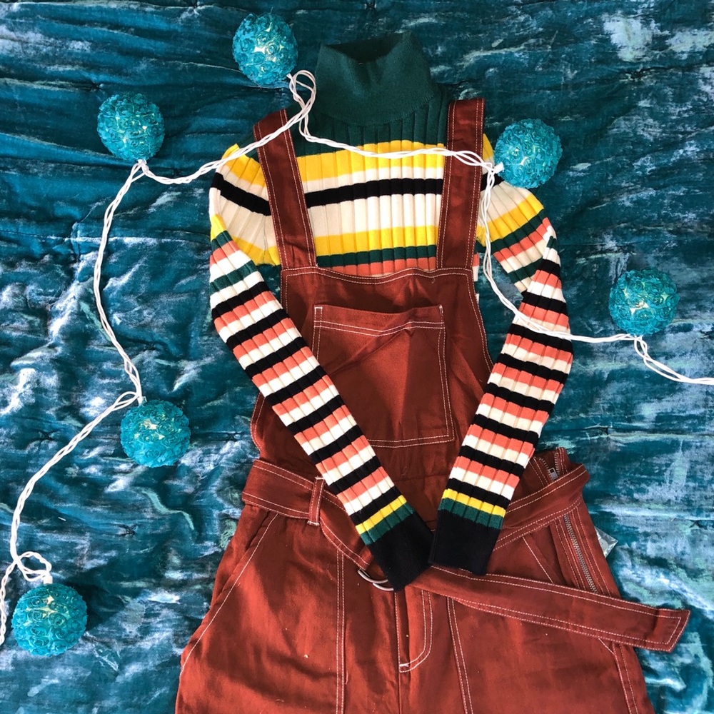 Rust brown contrast stitch jumpsuit
